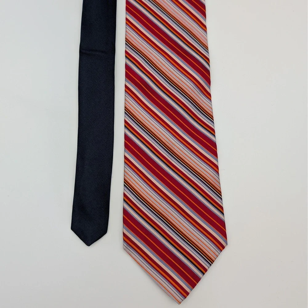 Tommy Hilfiger Mens Tie Red Blue Orange Multi Stripe Silk Prep Business 58.5